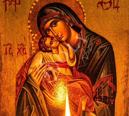 Christian Iconostasis with Virgin Mary, Handmade Mount Athos Orthodox shrine with Mother of God,Byzantine altar wall hanging wood plaque - TheHolyArt