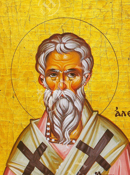 Saint Alexander icon, Handmade Greek Orthodox icon St Alexander of Alexandria, Byzantine art wall hanging wood plaque icon, religious decor - TheHolyArt