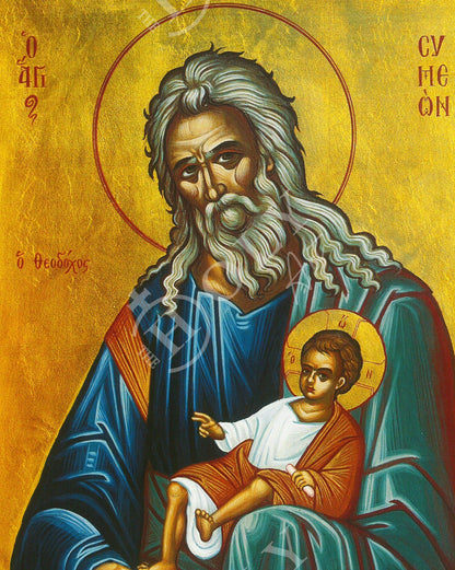 Saint Simeon icon, Handmade Greek Orthodox icon St Symeon the Prophet, Byzantine art wall hanging on wood plaque icon, religious decor - TheHolyArt