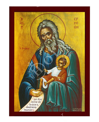 Saint Simeon icon, Handmade Greek Orthodox icon St Symeon the Prophet, Byzantine art wall hanging on wood plaque icon, religious decor - TheHolyArt