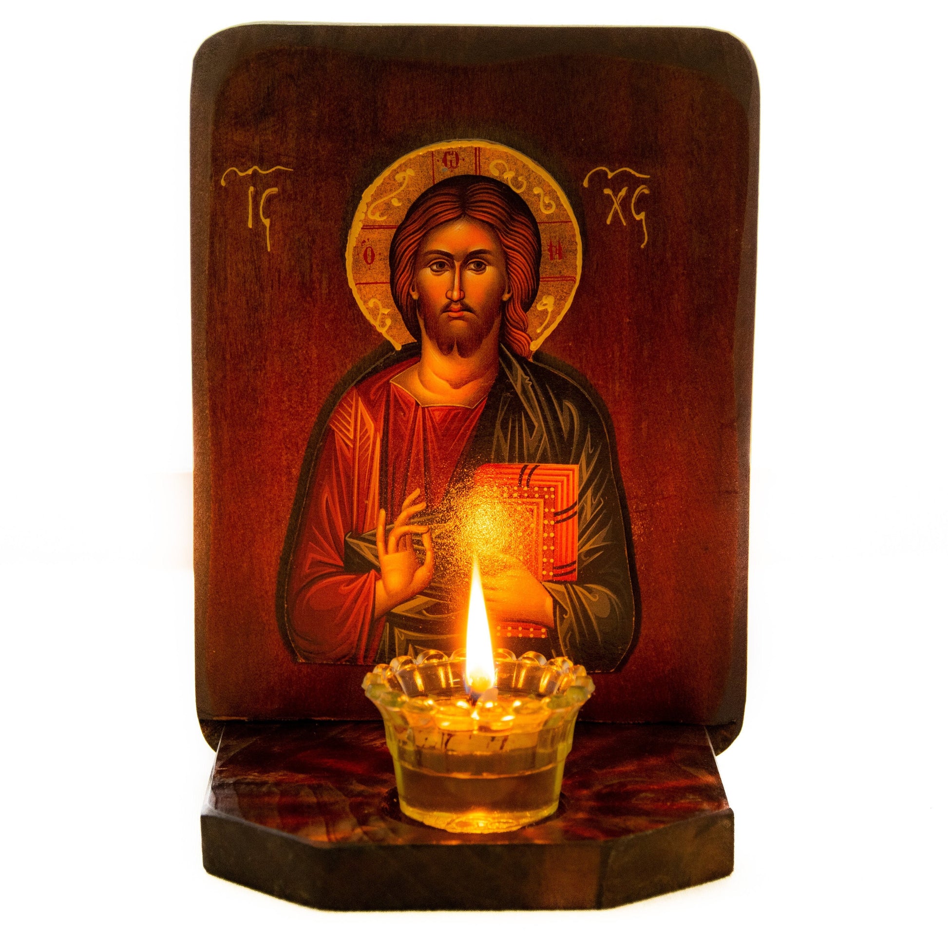 Christian Iconostasis with Jesus Christ, Handmade Mount Athos Orthodox shrine with Our Lord,Byzantine altar wall hanging wood plaque TheHolyArt