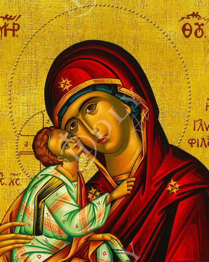 Virgin Mary icon Panagia Glykophilousa, Handmade Greek Orthodox Icon, Mother of God Byzantine art, Theotokos wall hanging wood plaque - TheHolyArt