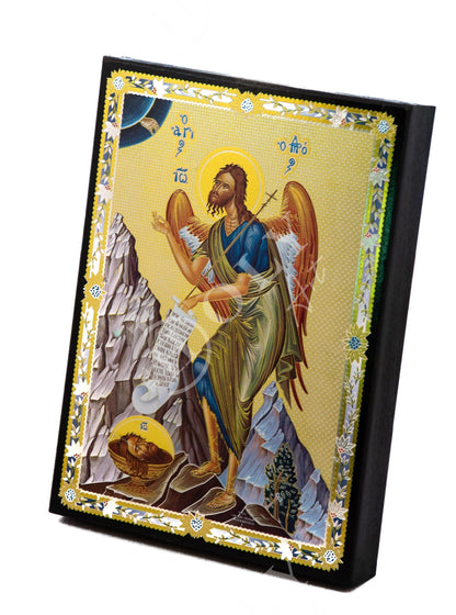 Saint John icon, Byzantine art wall hanging, Greek Orthodox handmade wood icon plaque of Saint John Baptist 27x21cm, religious home decor - TheHolyArt