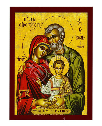 The Holy Family icon, Handmade Greek Orthodox icon of the Jesus Christ Virgin Mary & Joseph, Byzantine art wall hanging wood plaque - TheHolyArt