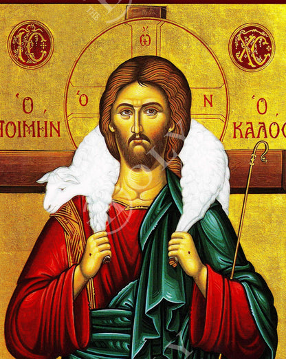 Jesus Christ icon The Good Shepherd, Handmade Greek Orthodox icon Byzantine wood plaque - TheHolyArt