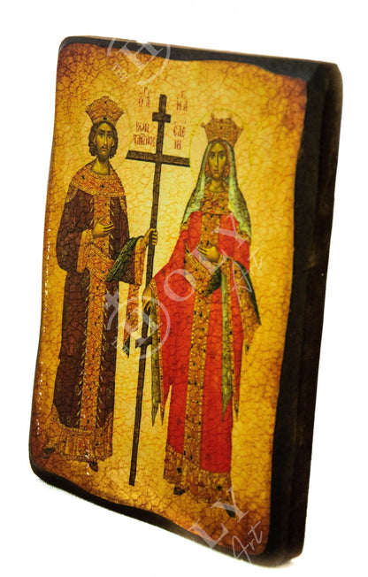 Saint Constantine icon & Saint Helen icon, Handmade Greek Christian Orthodox Icon, St Constantine and Helen Byzantine art wall hanging - TheHolyArt