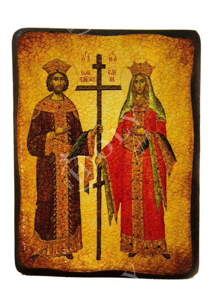 Saint Constantine icon & Saint Helen icon, Handmade Greek Christian Orthodox Icon, St Constantine and Helen Byzantine art wall hanging - TheHolyArt