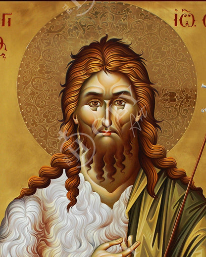 Saint John icon, Handmade Greek Orthodox icon of St John Baptist, Byzantine art wall hanging of the Forerunner wood plaque, religious decor - TheHolyArt