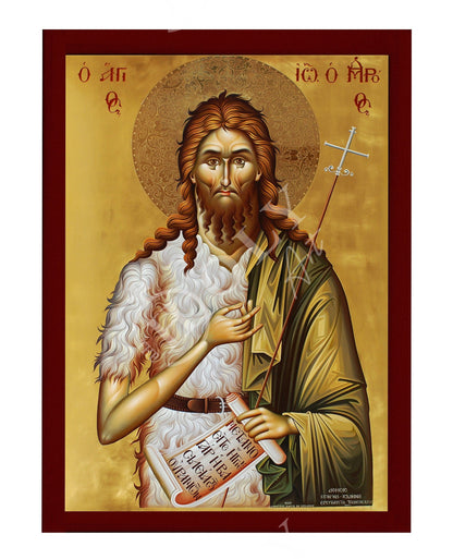 Saint John icon, Handmade Greek Orthodox icon of St John Baptist, Byzantine art wall hanging of the Forerunner wood plaque, religious decor - TheHolyArt