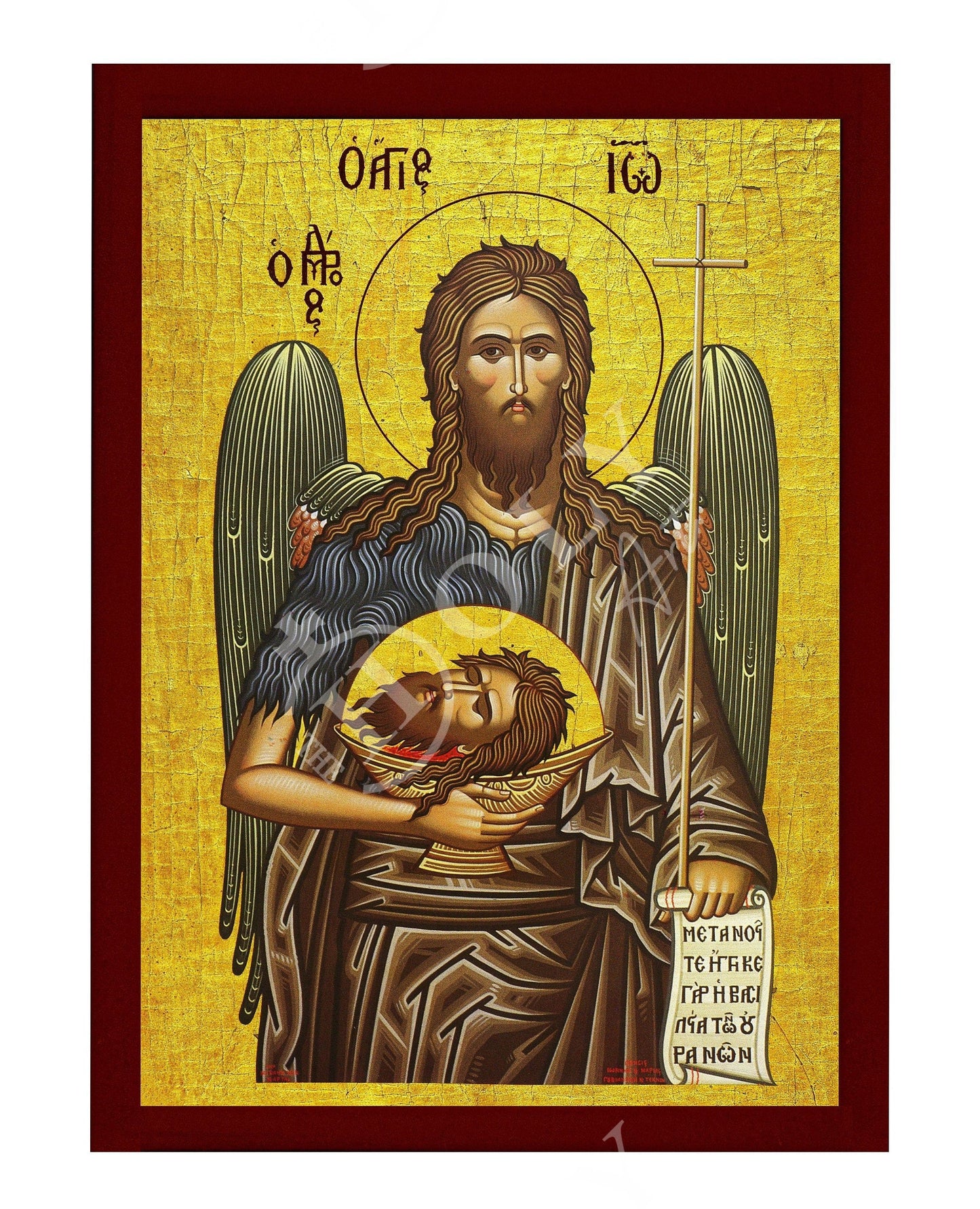 Saint John icon, Handmade Greek Orthodox icon of St John Baptist, Byzantine art wall hanging of the Forerunner wood plaque, religious decor TheHolyArt