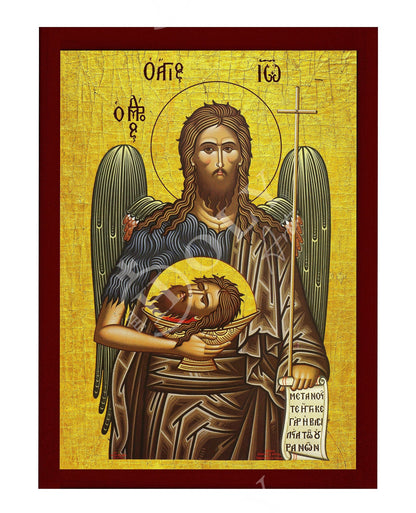 Saint John icon, Handmade Greek Orthodox icon of St John Baptist, Byzantine art wall hanging of the Forerunner wood plaque, religious decor - TheHolyArt