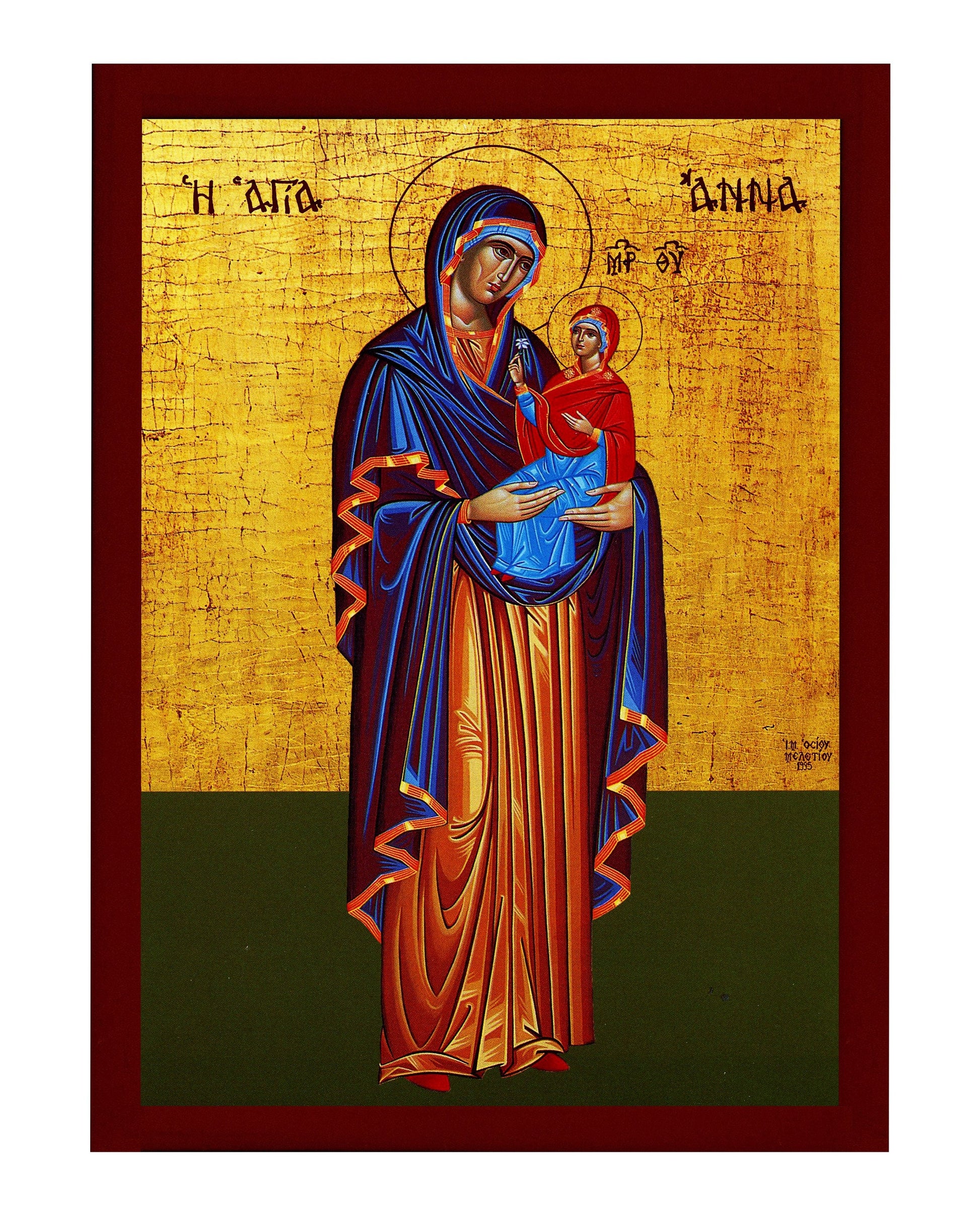 Saint Anna icon Mother of Virgin Mary, Byzantine art wall hanging of Agia Anna, Greek Handmade Orthodox icon of Saint Anne, religious gift TheHolyArt
