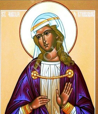 Saint Aurelia icon, Handmade Greek Catholic icon of St Aurelia Strasbourg, Catholic art wall hanging wood plaque, religious decor - TheHolyArt