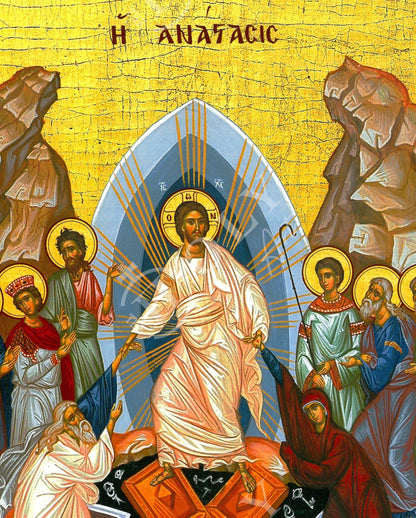 Resurrection Jesus Christ icon, Handmade Greek Orthodox icon, Byzantine art wall hanging of our Lord rising from the dead, religious decor TH2 - TheHolyArt