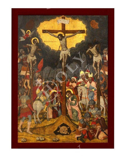 The Crucifixion icon, Jesus Christ Holy Cross Handmade Greek Orthodox icon, Byzantine art wall hanging wood plaque icon, religious gift - TheHolyArt