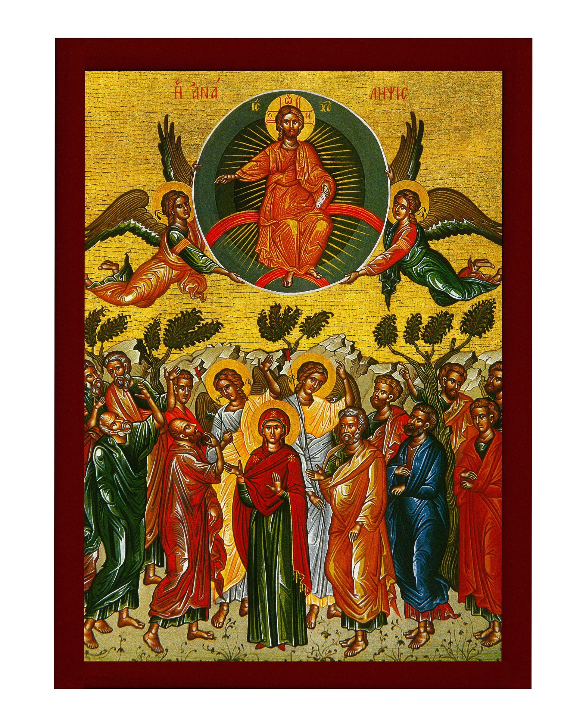 The Ascension of Jesus Christ icon, Handmade Greek Orthodox icon of Analipsi, Byzantine art wall hanging of our Lord rising to Heaven plaque (1) TheHolyArt
