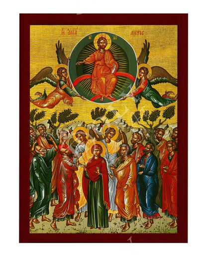 The Ascension of Jesus Christ icon, Handmade Greek Orthodox icon of Analipsi, Byzantine art wall hanging of our Lord rising to Heaven plaque (1) - TheHolyArt