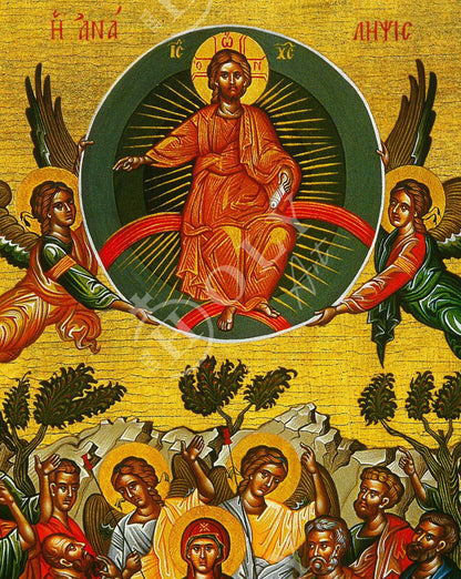 The Ascension of Jesus Christ icon, Handmade Greek Orthodox icon of Analipsi, Byzantine art wall hanging of our Lord rising to Heaven plaque (1) - TheHolyArt