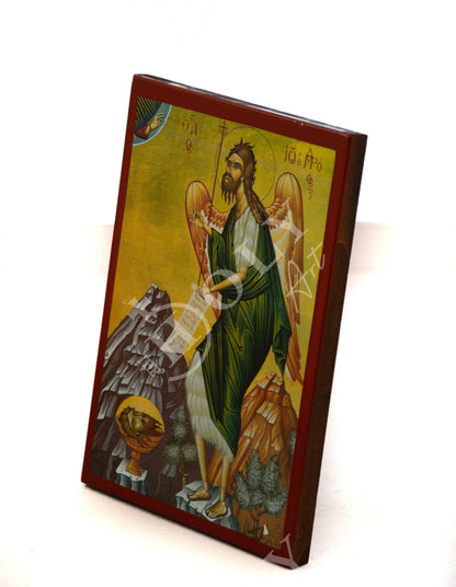 Saint John icon, Handmade Greek Orthodox icon of St John Baptist, Byzantine art wall hanging of the Forerunner wood plaque, religious decor - TheHolyArt
