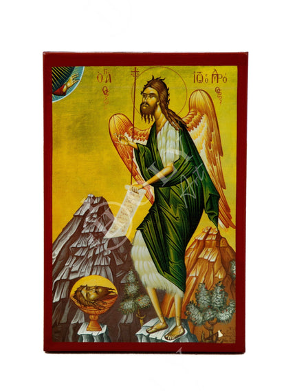 Saint John icon, Handmade Greek Orthodox icon of St John Baptist, Byzantine art wall hanging of the Forerunner wood plaque, religious decor - TheHolyArt