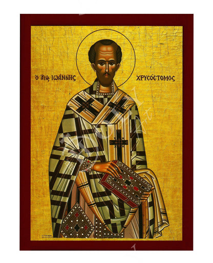 Saint John icon, Handmade Greek Orthodox icon of St John Chrysostom, Byzantine art wall hanging icon on wood plaque, religious decor - TheHolyArt