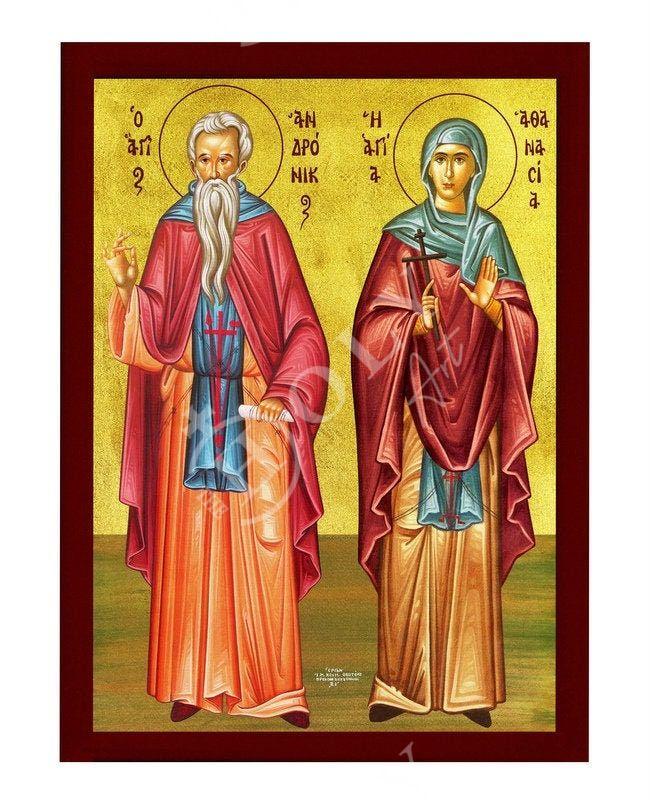 Saint Andronikos and Athanasia icon, Handmade Greek Orthodox icon, Byzantine art wall hanging icon wood plaque, religious decor TheHolyArt