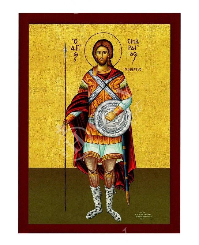 Saint Smaragdos icon, Greek Handmade Orthodox icon of St Smaragdus the Martyr, Byzantine art wall hanging wood plaque, religious gift TheHolyArt