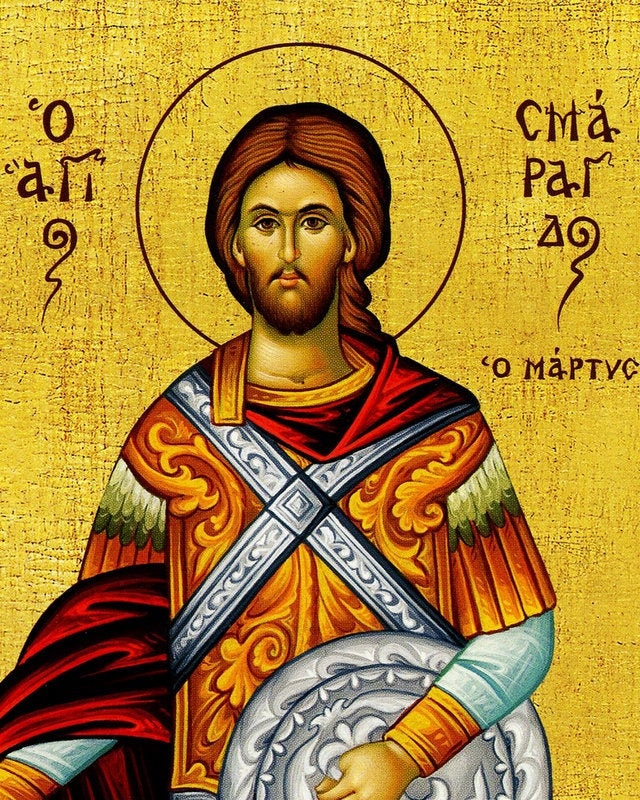 Saint Smaragdos icon, Greek Handmade Orthodox icon of St Smaragdus the Martyr, Byzantine art wall hanging wood plaque, religious gift TheHolyArt