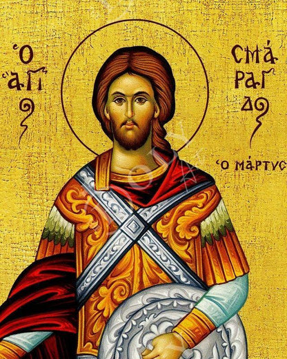 Saint Smaragdos icon, Greek Handmade Orthodox icon of St Smaragdus the Martyr, Byzantine art wall hanging wood plaque, religious gift - TheHolyArt