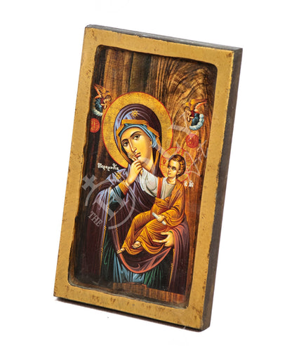 Virgin Mary icon Paramythia, Handmade Greek Orthodox Icon, Mother of God Byzantine art wall hanging, Theotokos wood plaque 23x14cm - TheHolyArt