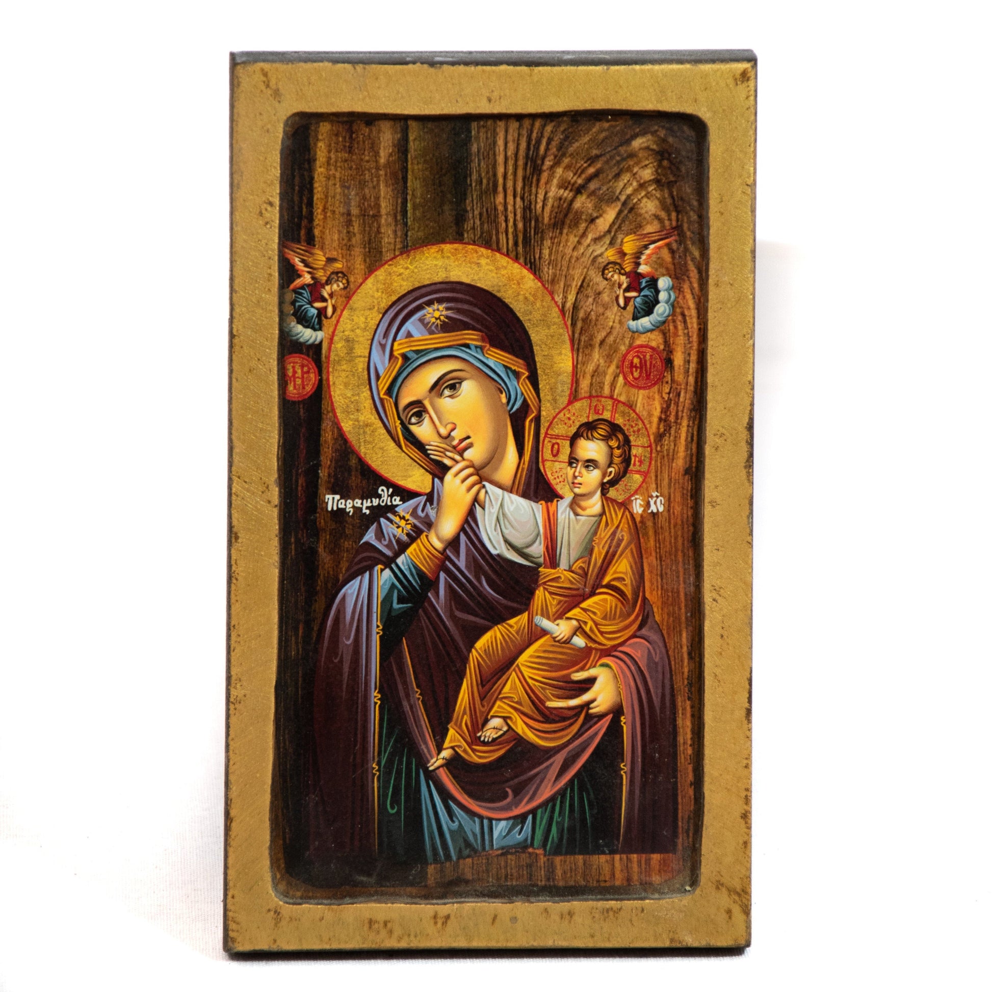 Virgin Mary icon Paramythia, Handmade Greek Orthodox Icon, Mother of God Byzantine art wall hanging, Theotokos wood plaque 23x14cm TheHolyArt