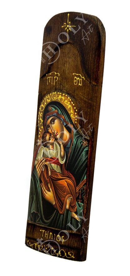 Virgin mary icon panagia, handmade greek orthodox icon, mother of god byzantine art, theotokos wall hanging wood plaque religious decor - TheHolyArt