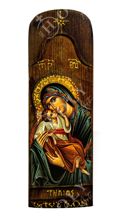 Virgin mary icon panagia, handmade greek orthodox icon, mother of god byzantine art, theotokos wall hanging wood plaque religious decor - TheHolyArt