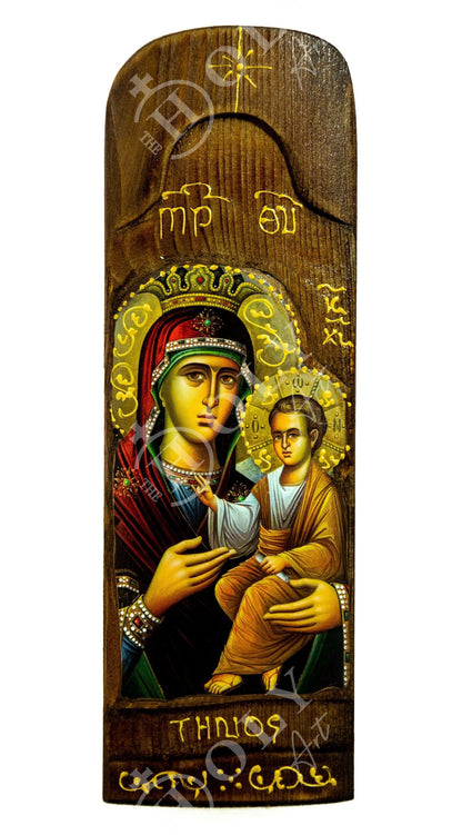 Virgin Mary icon Panagia, Handmade Greek Orthodox Icon, Mother of God Byzantine art, Theotokos wall hanging wood plaque, religious decor - TheHolyArt