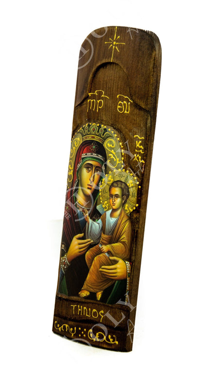 Virgin Mary icon Panagia, Handmade Greek Orthodox Icon, Mother of God Byzantine art, Theotokos wall hanging wood plaque, religious decor - TheHolyArt