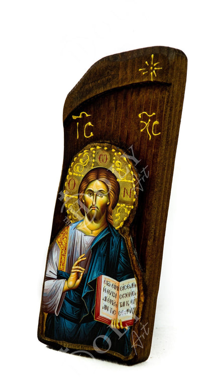 Jesus Christ icon, Handmade Greek Orthodox icon, Byzantine art wall hanging of our Lord on wood plaque, religious decor - TheHolyArt