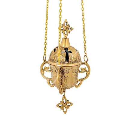 Christian Brass Hanging Oil Vigil Lamp with Cross, Prayer Hanging Oil Lamp, Orthodox Oil Candle with glass cup, religious decor gift idea - TheHolyArt