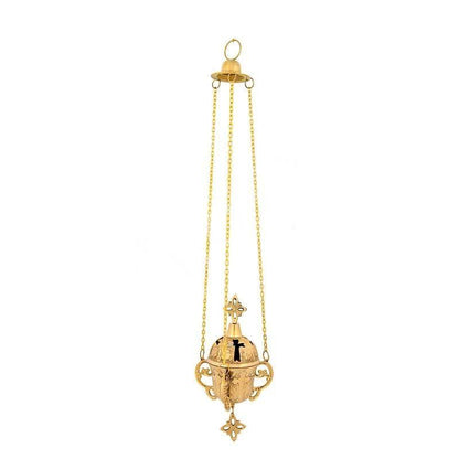 Christian Brass Hanging Oil Vigil Lamp with Cross, Prayer Hanging Oil Lamp, Orthodox Oil Candle with glass cup, religious decor gift idea - TheHolyArt