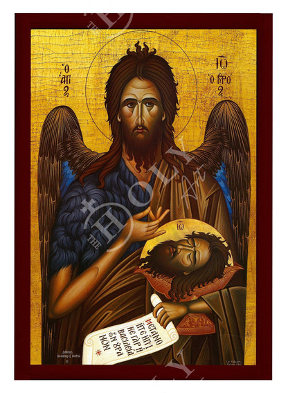 Saint John icon, Handmade Greek Orthodox icon of St John Baptist, Byzantine art wall hanging of the Forerunner wood plaque, religious decor - TheHolyArt