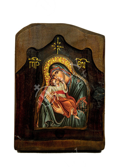 Virgin Mary icon Panagia Glykophilousa, Handmade Greek Orthodox Icon, Mother of God Byzantine art, Theotokos wall hanging wood plaque - TheHolyArt