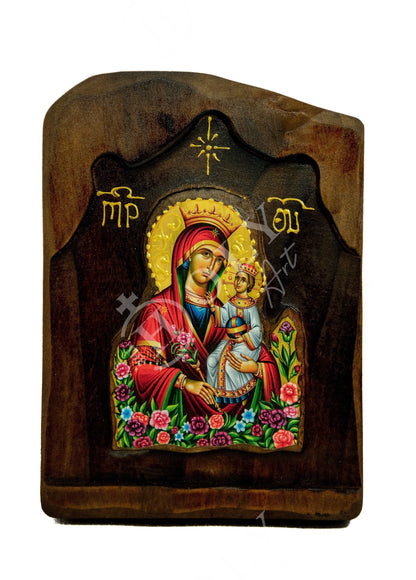 Virgin Mary icon Panagia Rose Amaranth, Handmade Greek Orthodox Icon, Mother of God Byzantine art, Theotokos wall hanging wood plaque - TheHolyArt