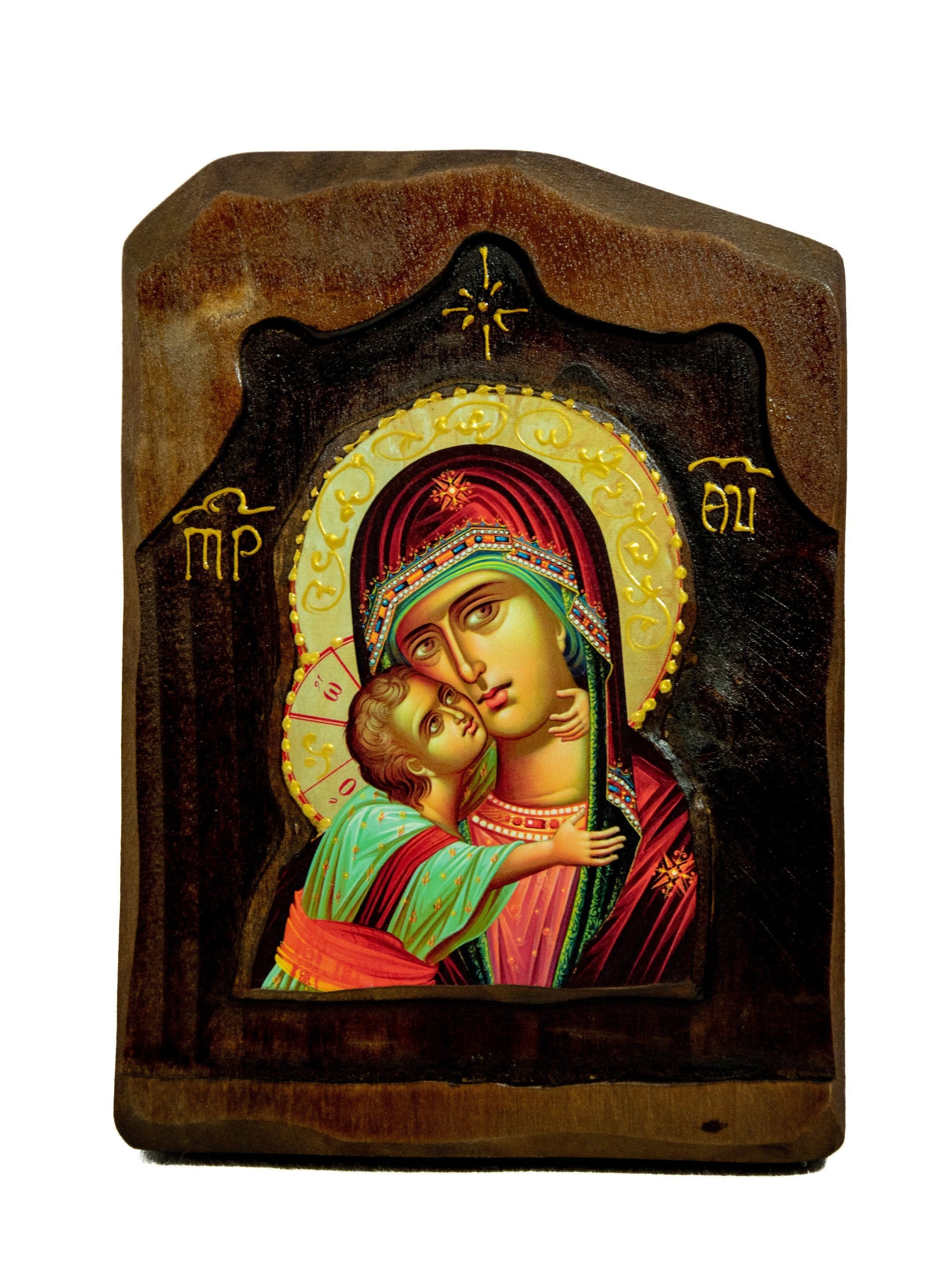 Virgin Mary icon Panagia, Handmade Greek Orthodox Icon, Mother of God Byzantine art, Theotokos wall hanging wood plaque, religious decor TheHolyArt