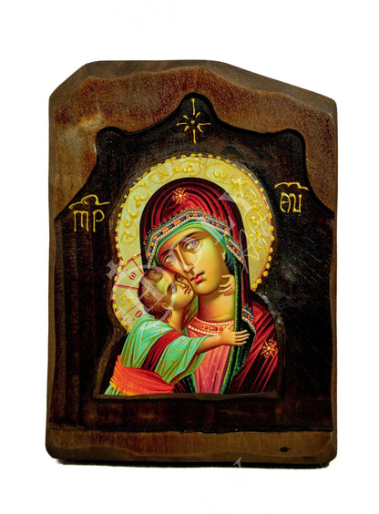 Virgin Mary icon Panagia, Handmade Greek Orthodox Icon, Mother of God Byzantine art, Theotokos wall hanging wood plaque, religious decor - TheHolyArt