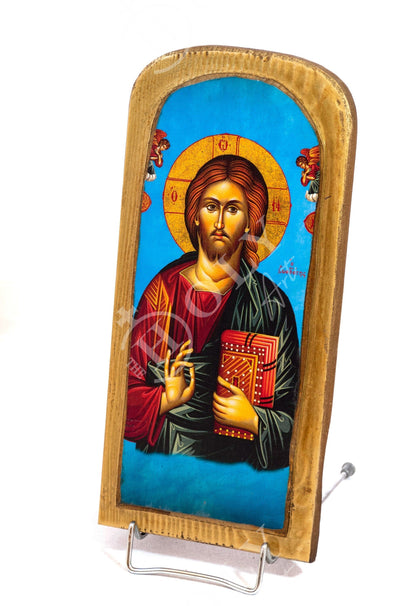 Jesus Christ icon, Handmade Greek Orthodox icon, Byzantine art wall hanging icon of our Lord on wood plaque, wedding gift ideas - TheHolyArt