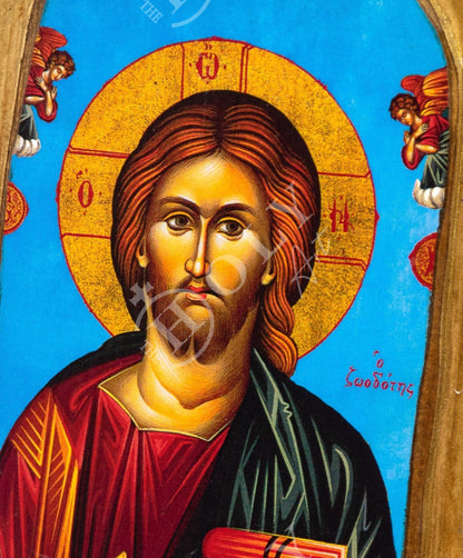 Jesus Christ icon, Handmade Greek Orthodox icon, Byzantine art wall hanging icon of our Lord on wood plaque, wedding gift ideas - TheHolyArt