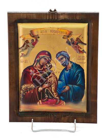 The Holy Family icon, Handmade Greek Orthodox icon, Byzantine art wall hanging canvas icon w/ gold leaf on wood plaque, wedding gift - TheHolyArt