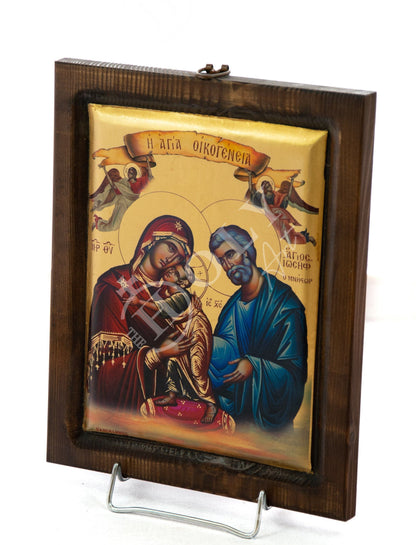 The Holy Family icon, Handmade Greek Orthodox icon, Byzantine art wall hanging canvas icon w/ gold leaf on wood plaque, wedding gift - TheHolyArt
