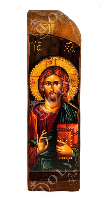 Jesus Christ icon, Handmade Greek Orthodox icon, Byzantine art wall hanging icon of our Lord on wood plaque, wedding gift ideas - TheHolyArt