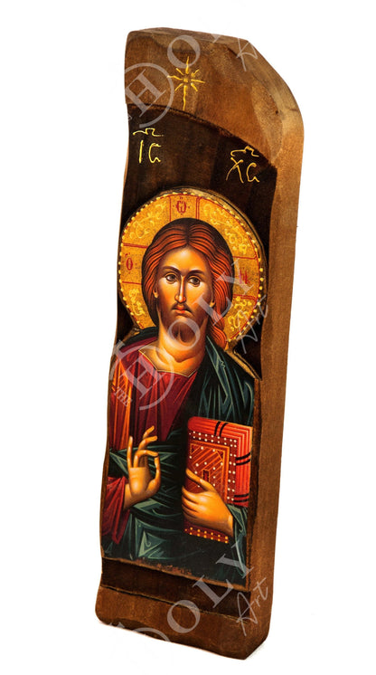Jesus Christ icon, Handmade Greek Orthodox icon, Byzantine art wall hanging icon of our Lord on wood plaque, wedding gift ideas - TheHolyArt