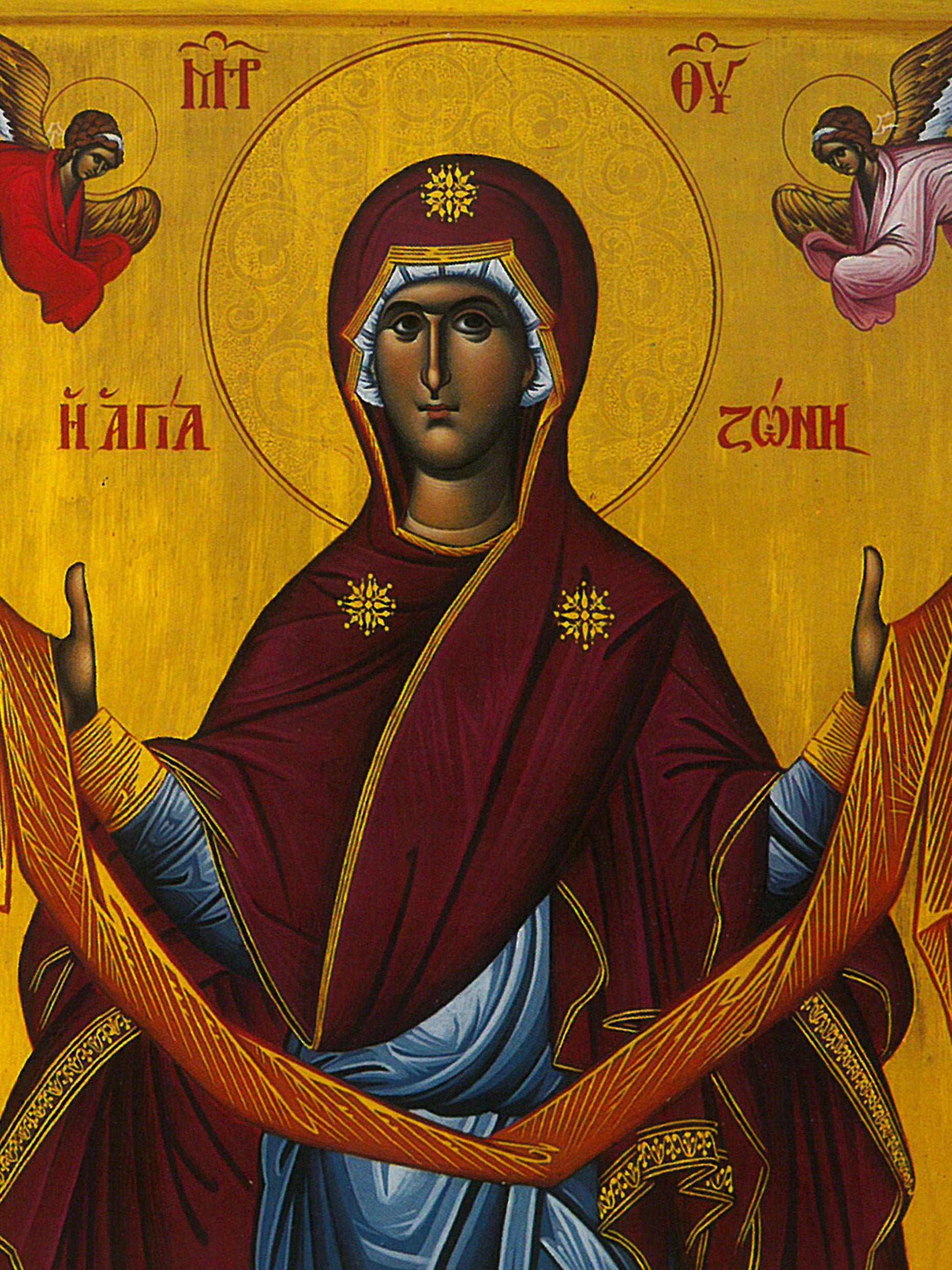 Cincture of the Theotokos icon, Virgin Mary icon Holy Belt, Handmade Greek Orthodox Icon Holy Girdle, Byzantine art wall hanging wood plaque TheHolyArt